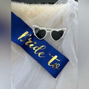 White Heart Sunglasses with Bride Sash and Veil